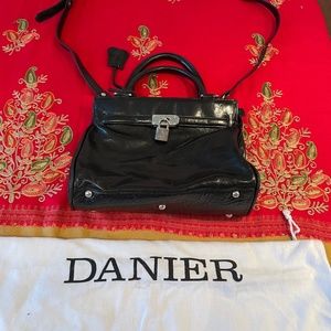 Classic Danier Leather Black Satchel with Silver Lock Hardware